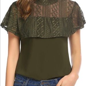 Women's Lace Tops Short Sleeve Chiffon Blouse Ruffles Casual Shirt
